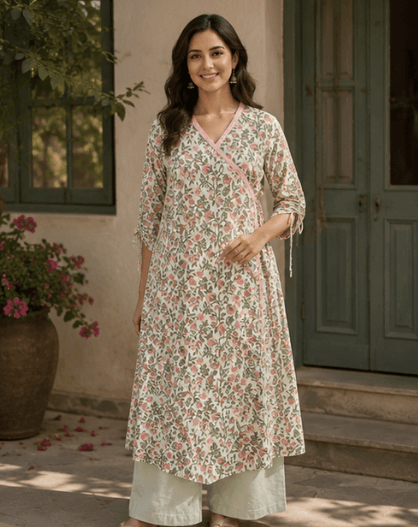 Angrakha Green and Pink Kurta