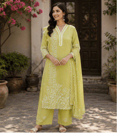 Lime Embroidered Suit Set