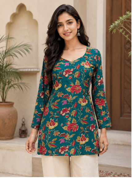 Teal Floral Top