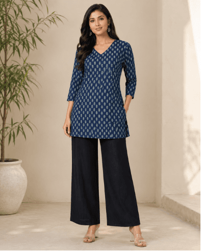 Navy Printed Corset Top