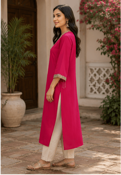 Fuchsia Grace Kurta with Dupatta — view 2