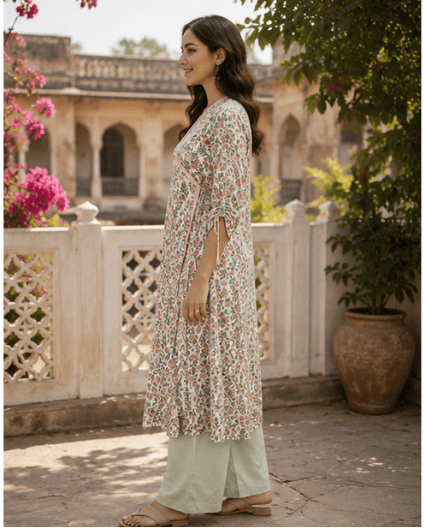 Angrakha Green and Pink Kurta — view 2