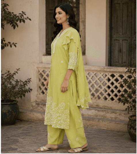 Lime Embroidered Suit Set — view 2