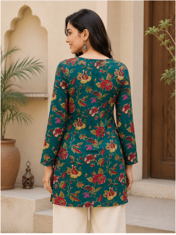 Teal Floral Top — view 2