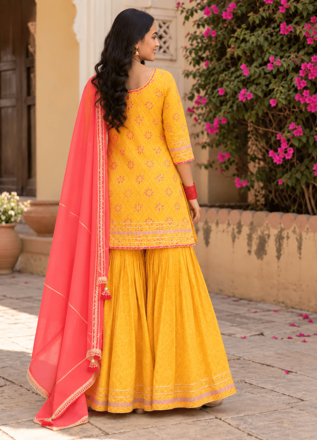 Mustard and Pink Sharara Set