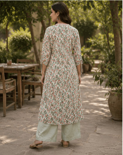 Angrakha Green and Pink Kurta — view 3