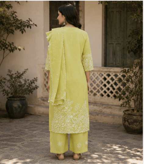 Lime Embroidered Suit Set — view 3