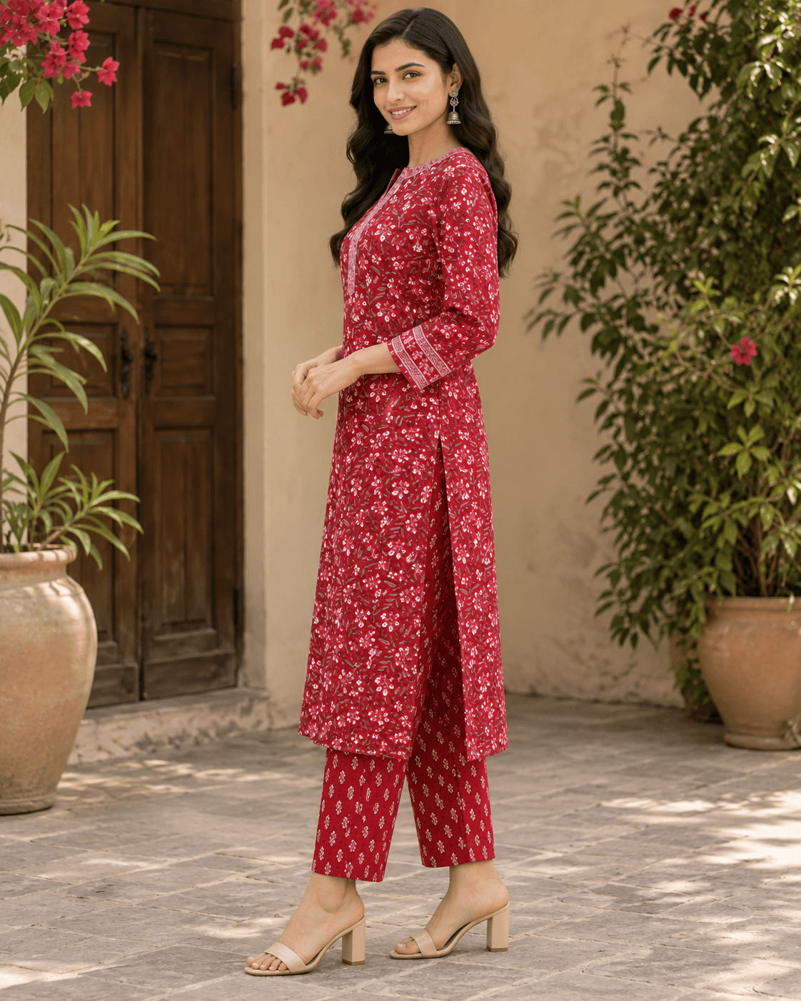 Crimson Meadow Kurta Set with Dupatta