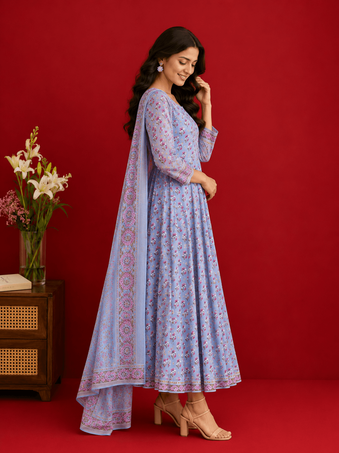 Lavender Meadow Anarkali Set