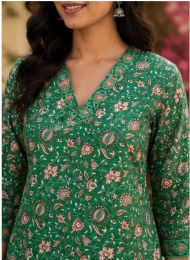 Emerald Garden Kurta Set with Dupatta — view 4