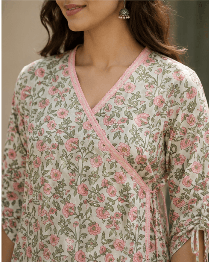 Angrakha Green and Pink Kurta — view 4