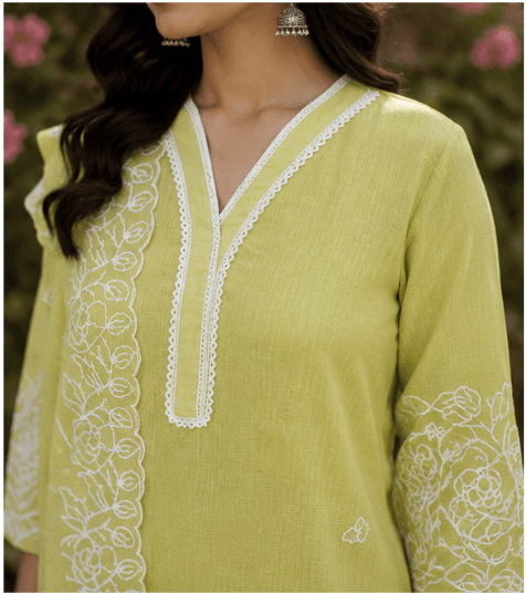 Lime Embroidered Suit Set — view 4