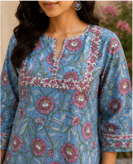 Blue Floral Casual Kurta Set — view 4