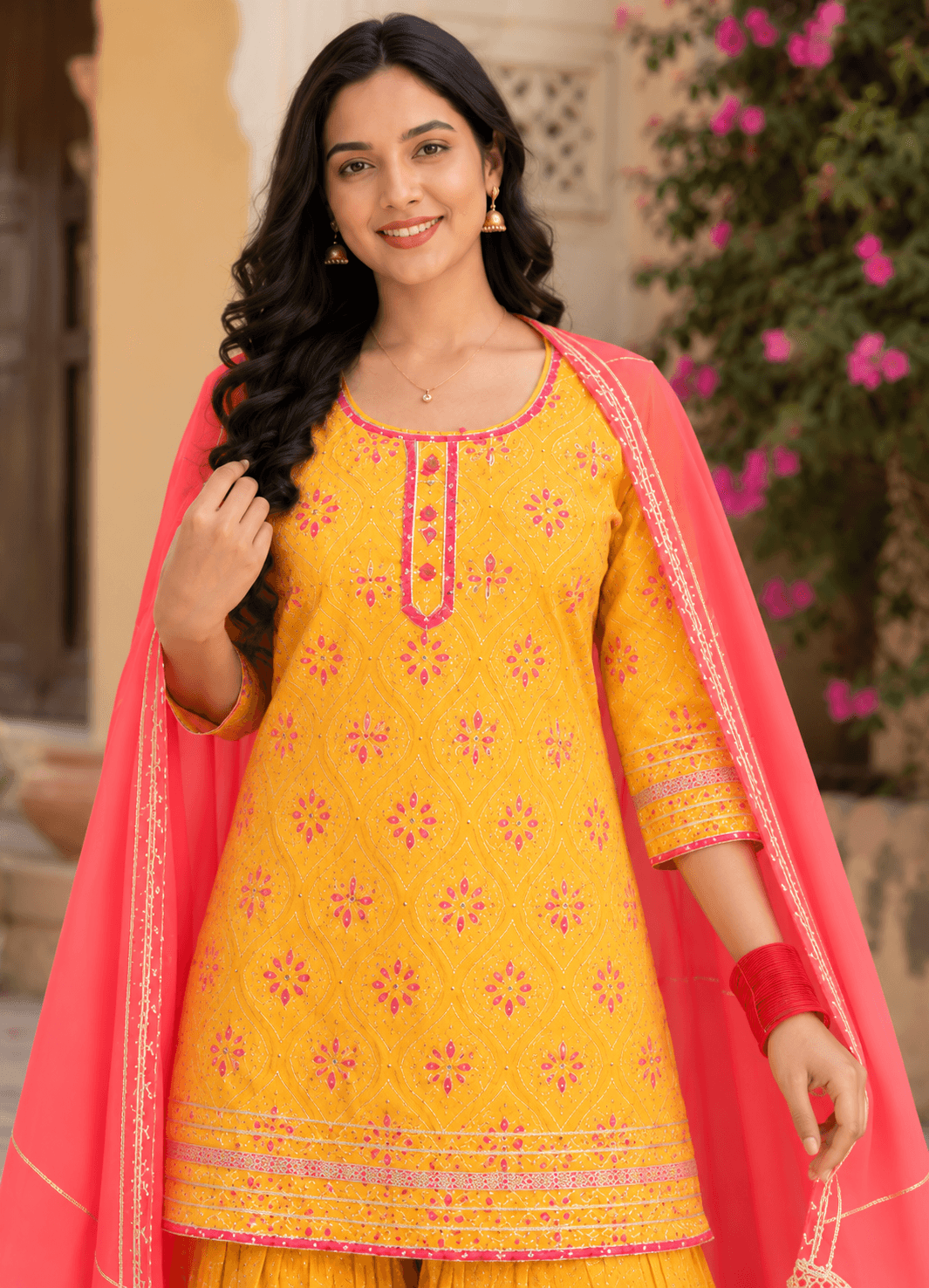 Mustard and Pink Sharara Set