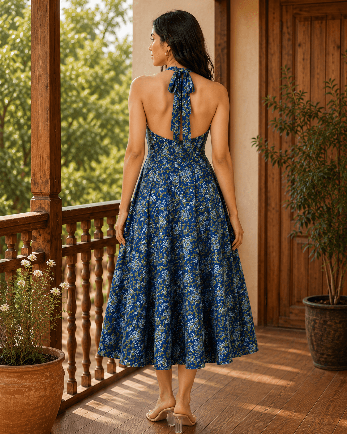Blue Floral Midi Dress