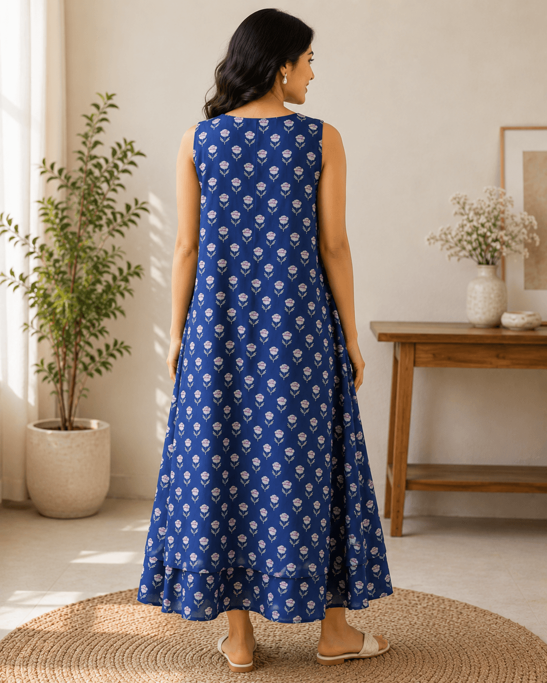 Blue Printed Cotton Dress