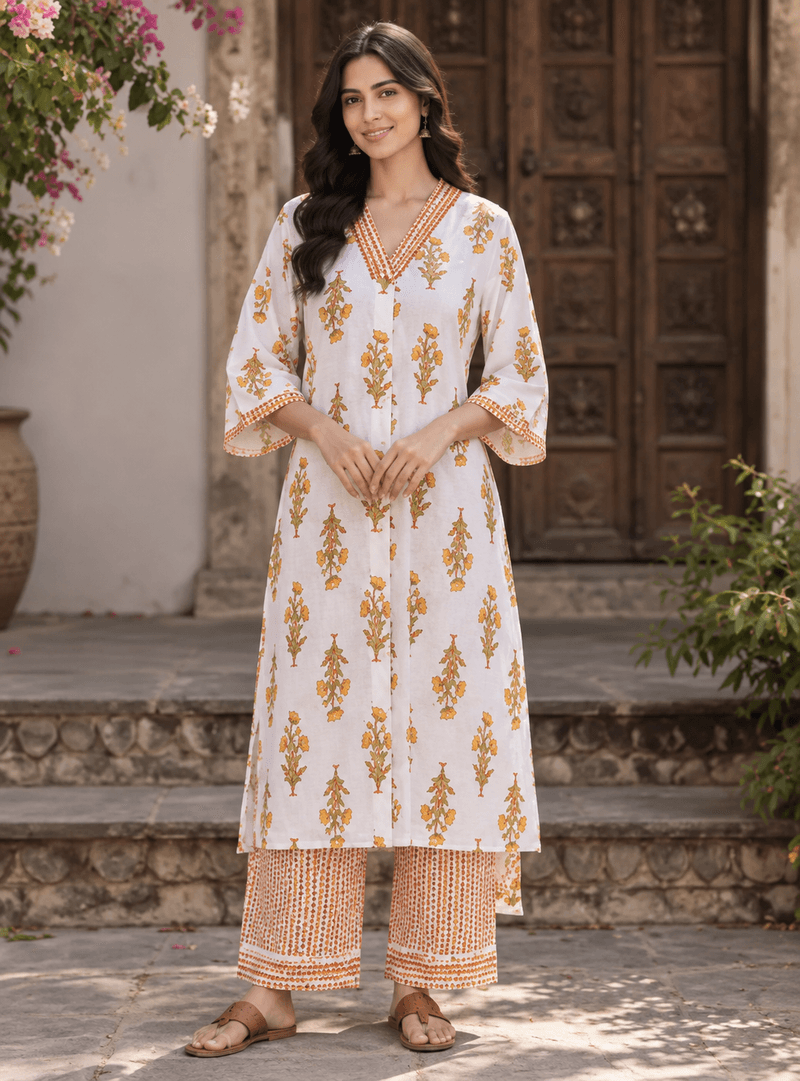 Mustard Bloom Kurta Set