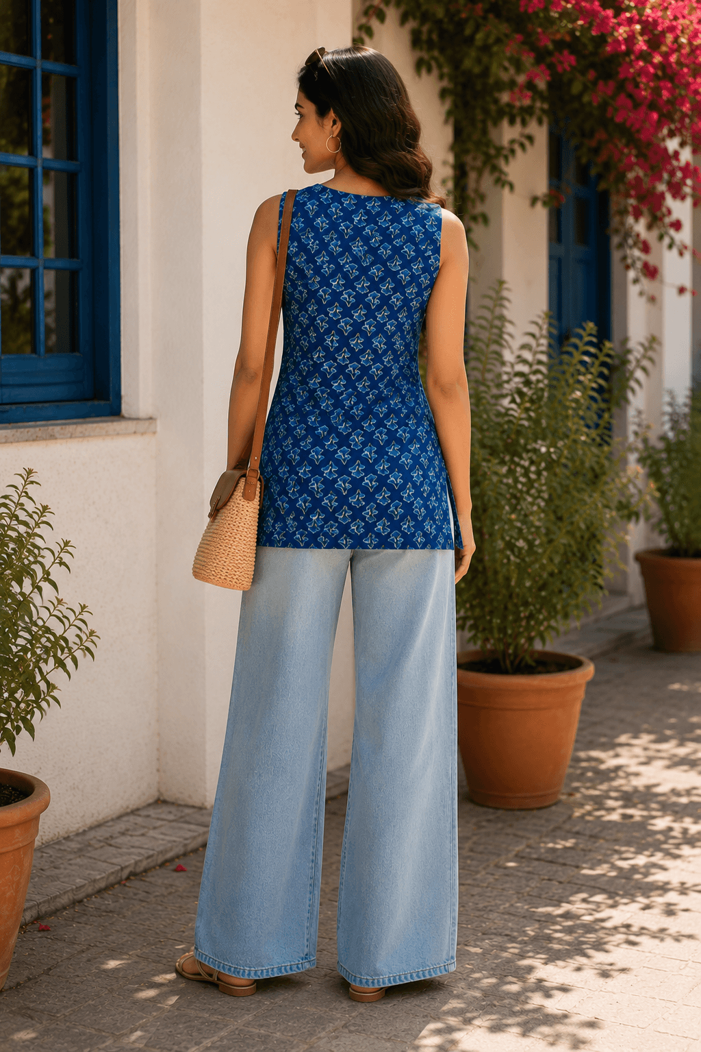 Azure Bloom Sleeveless Short Kurti