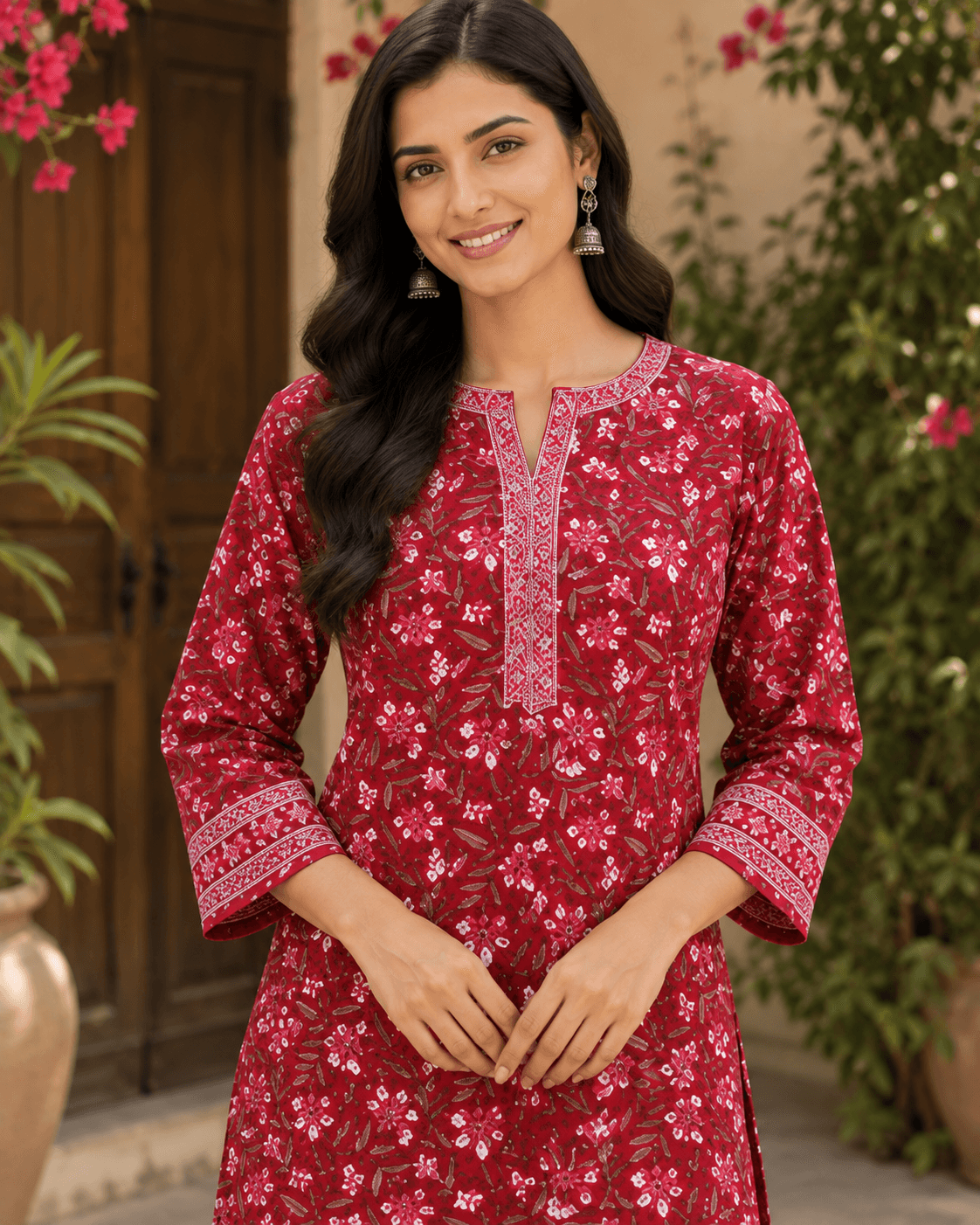 Crimson Meadow Kurta Set with Dupatta