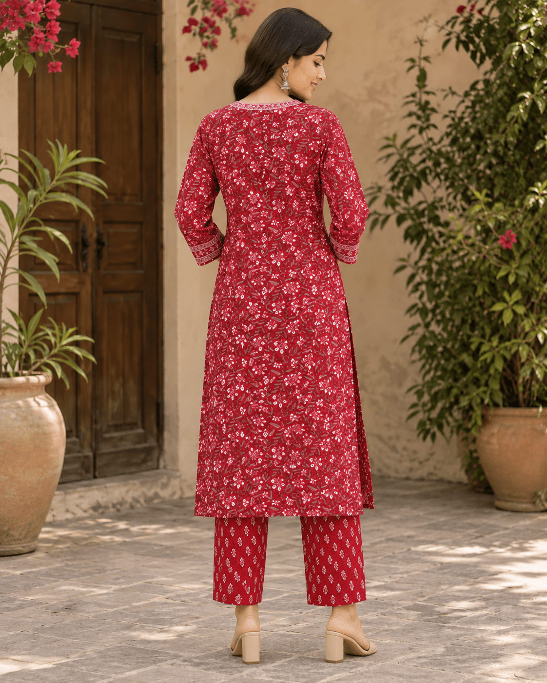 Crimson Meadow Kurta Set with Dupatta
