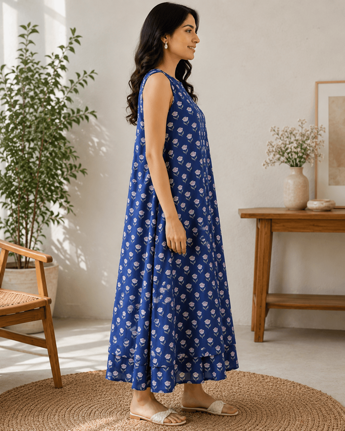 Blue Printed Cotton Dress