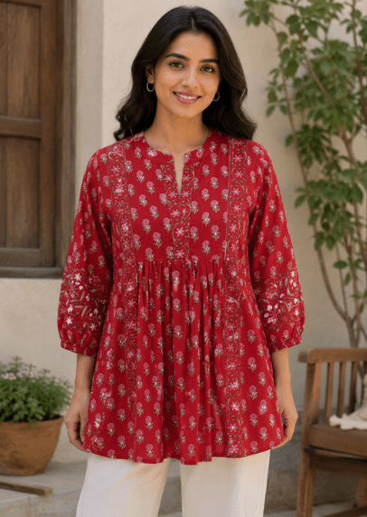 Red Floral Printed Top