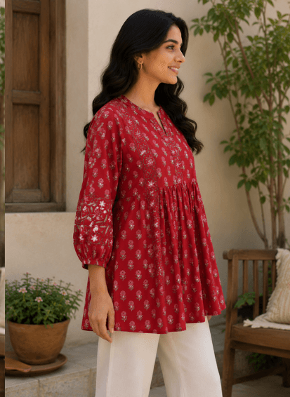 Red Floral Printed Top