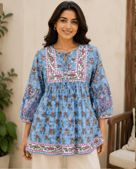 Sky Blue Printed Top