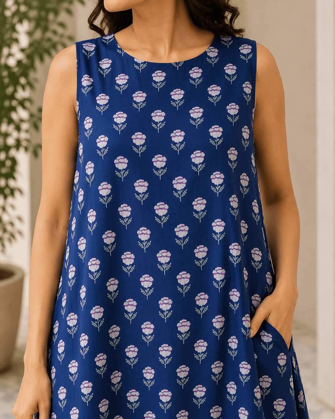 Blue Printed Cotton Dress