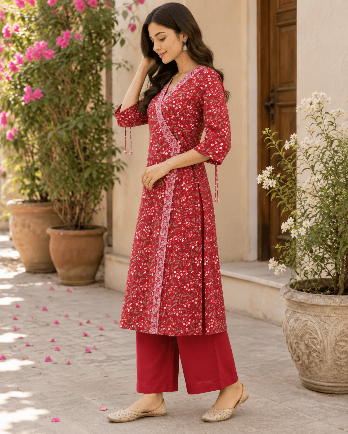 Ruby Floral Wrap Kurta Set