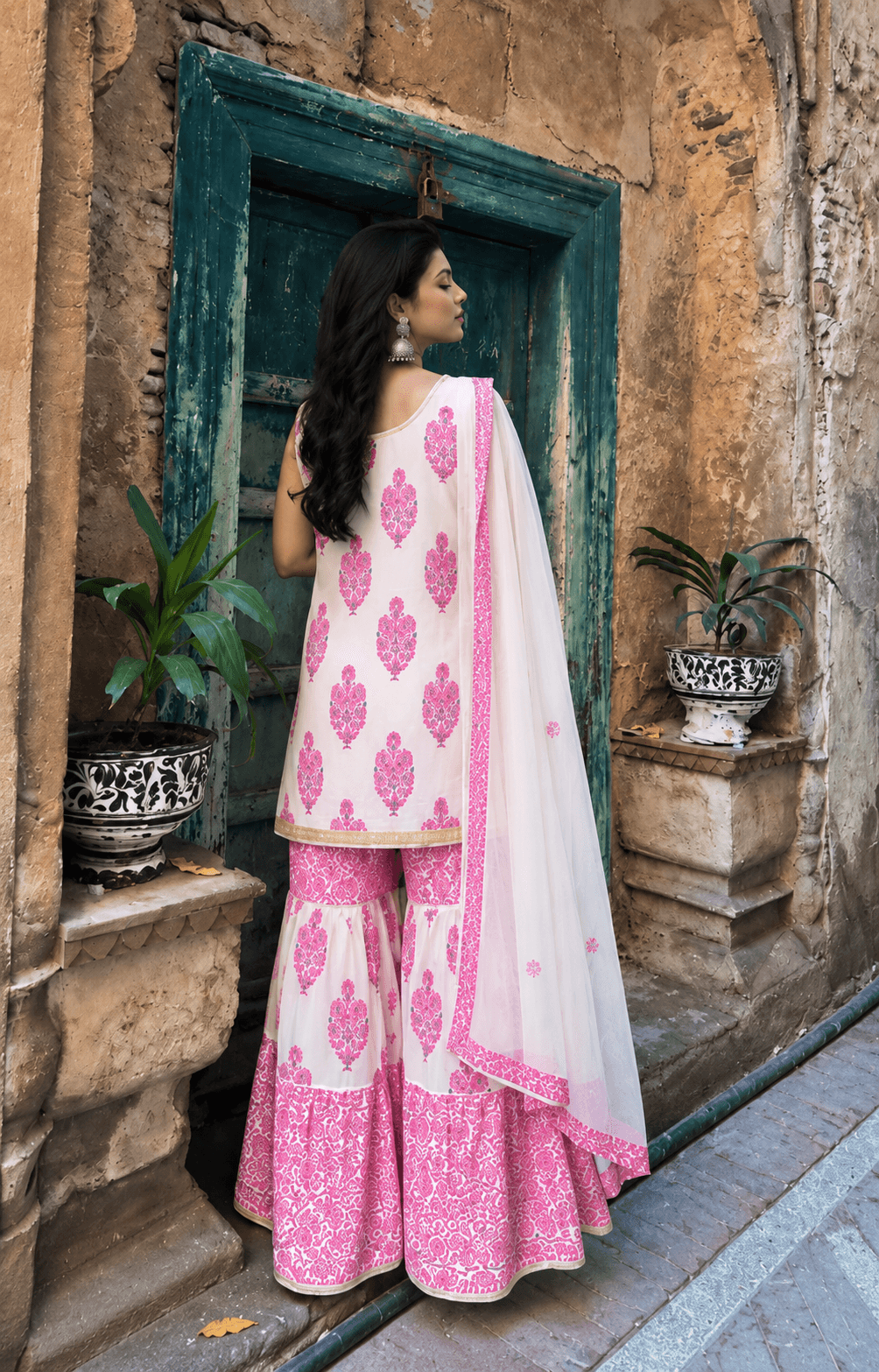 White & Pink Sharara Set
