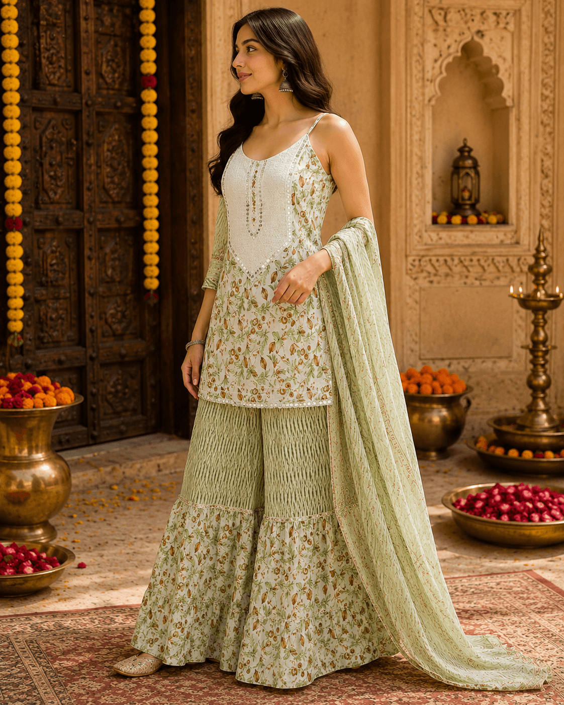 Sage Green Sharara Set