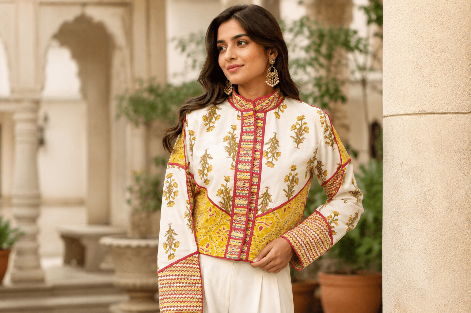 Floral Fusion Jacket — Ivory & Yellow
