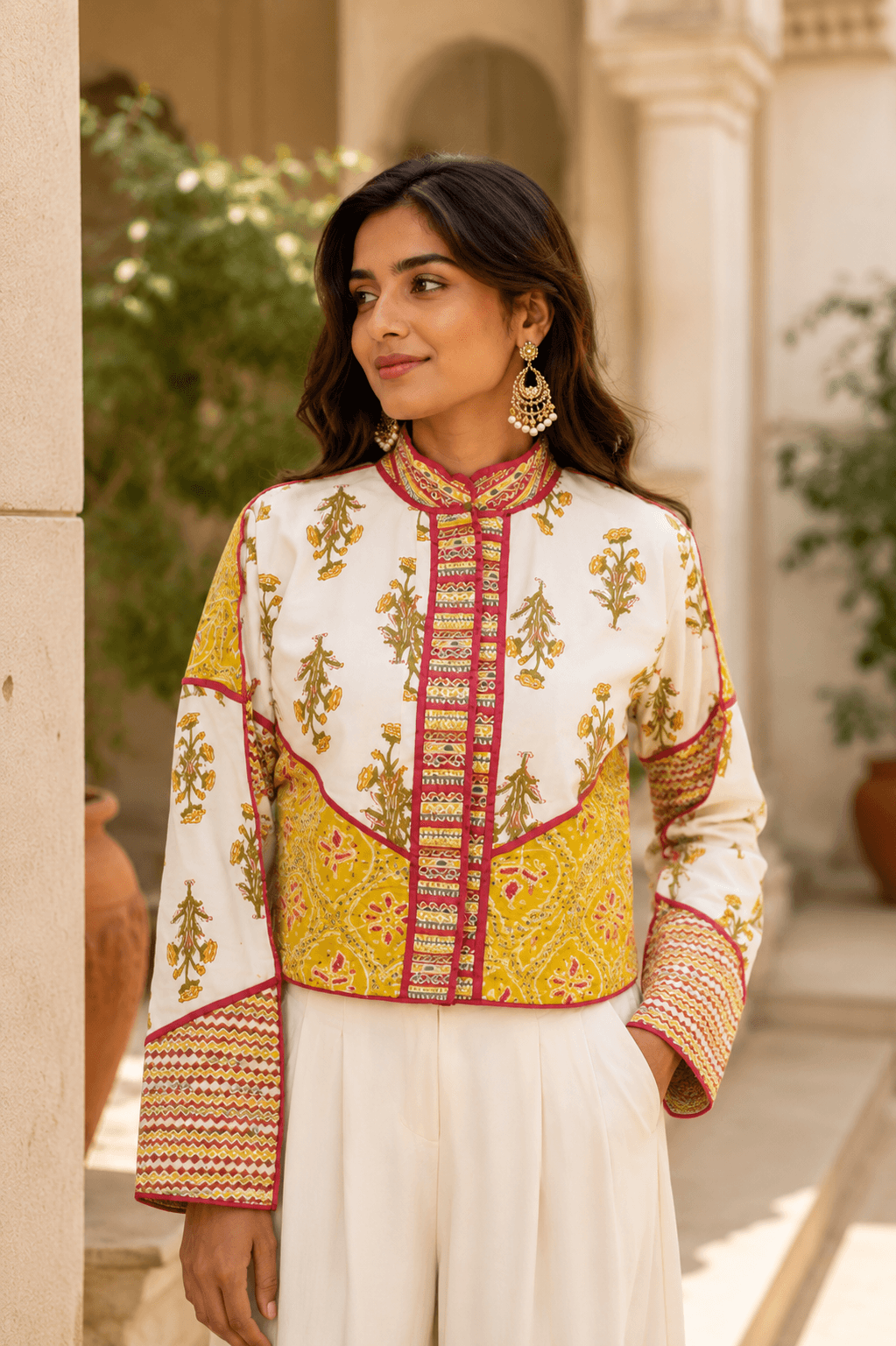 Floral Fusion Jacket — Ivory & Yellow — view 3