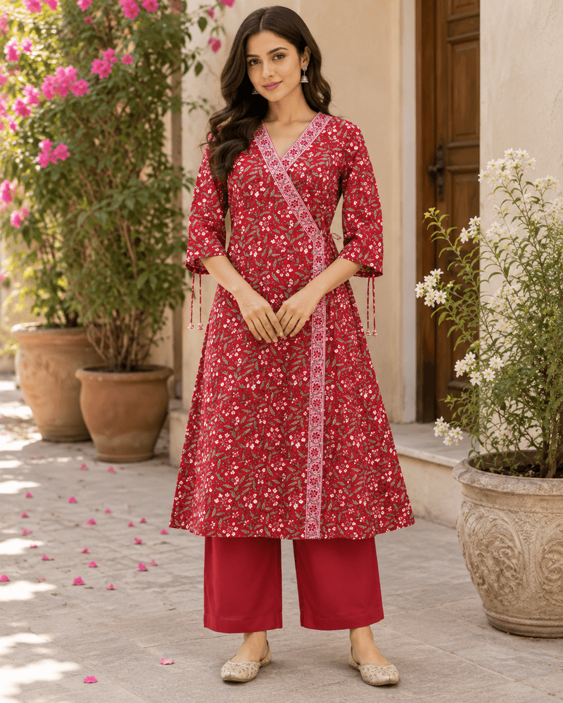 Ruby Floral Wrap Kurta Set