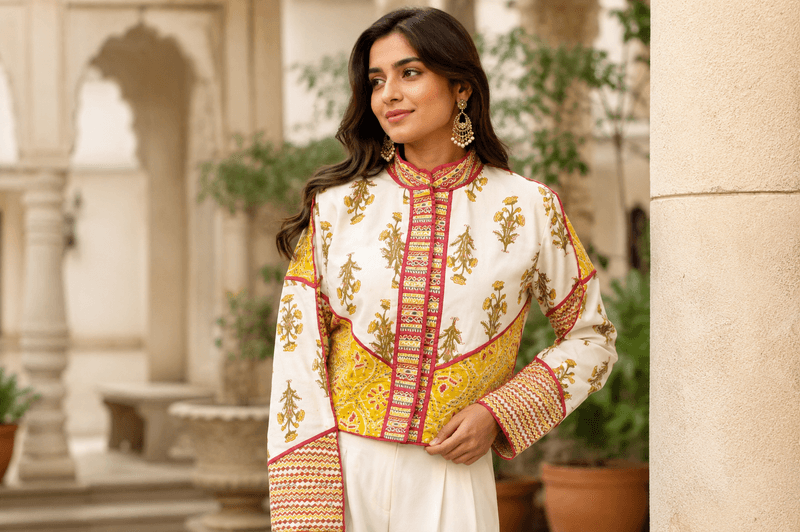 Floral Fusion Jacket — Ivory & Yellow